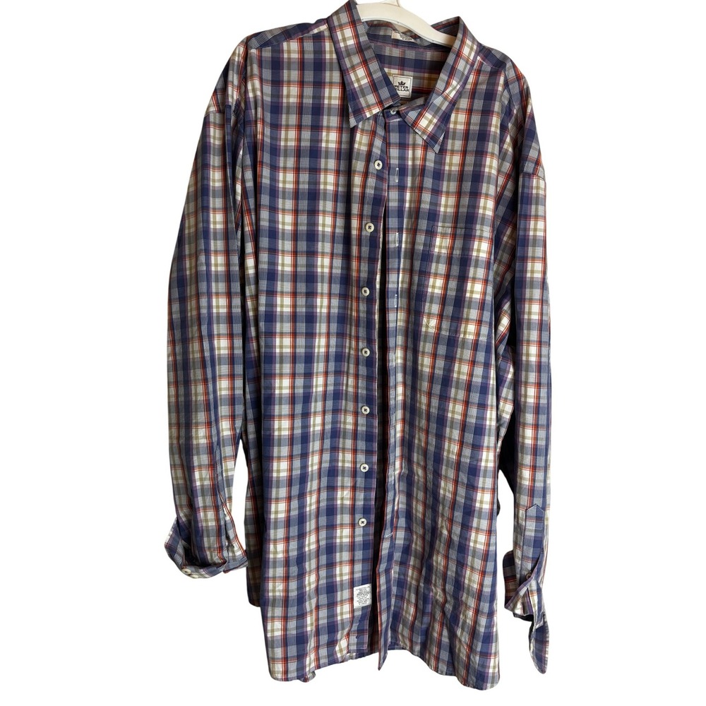 Peter Millar Weekender Wash Plaid Button Down Shirt Mens XXL Cotton Blue Orange